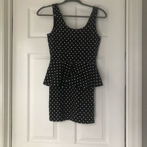Peplum polka dot bodycon dress